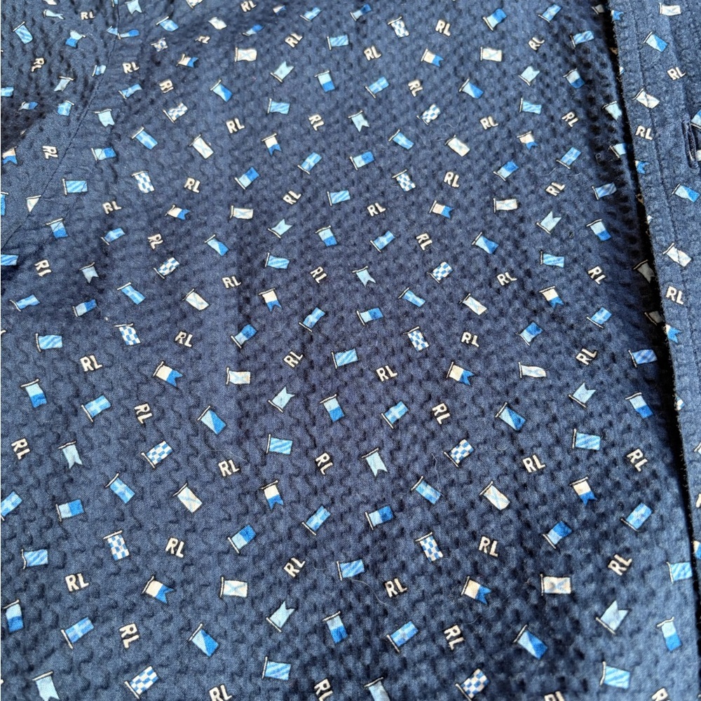 Ralph Lauren Navy Blue Printed Kids Button-Down Shirt - Picture 2 of 4